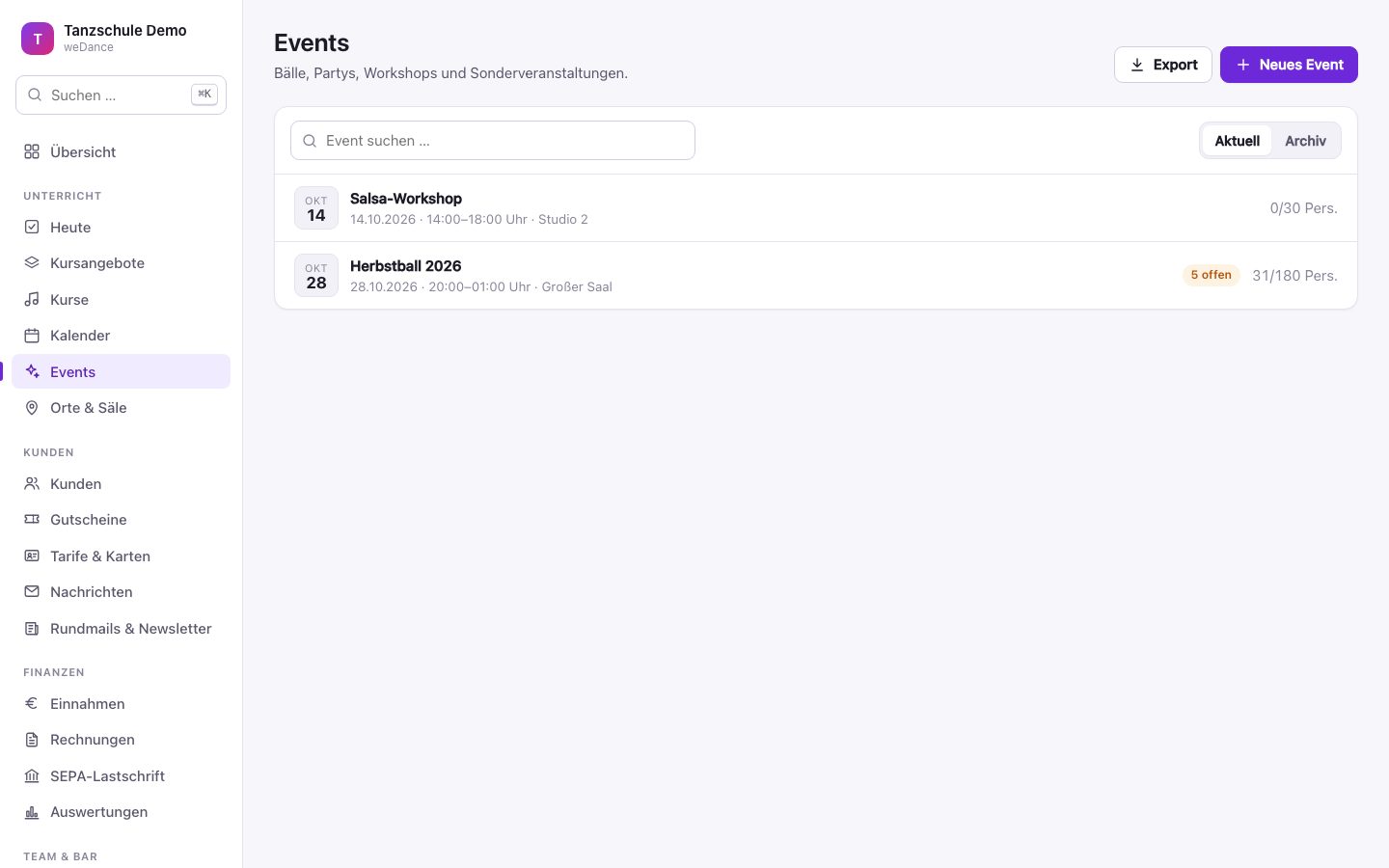 Eventmanagement in weDance