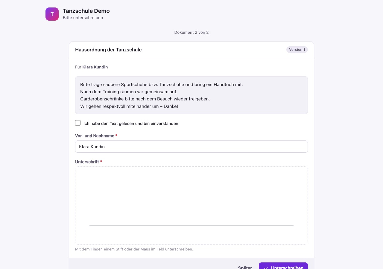 Dokument mit Unterschriftsfeld
