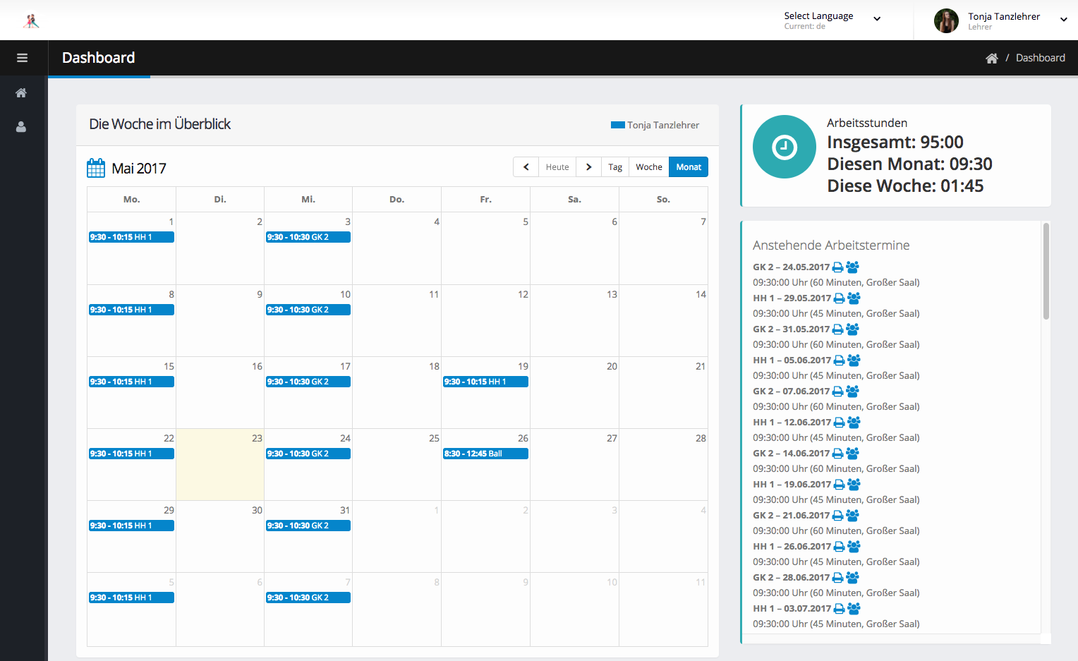 Tanzlehrer Dashboard